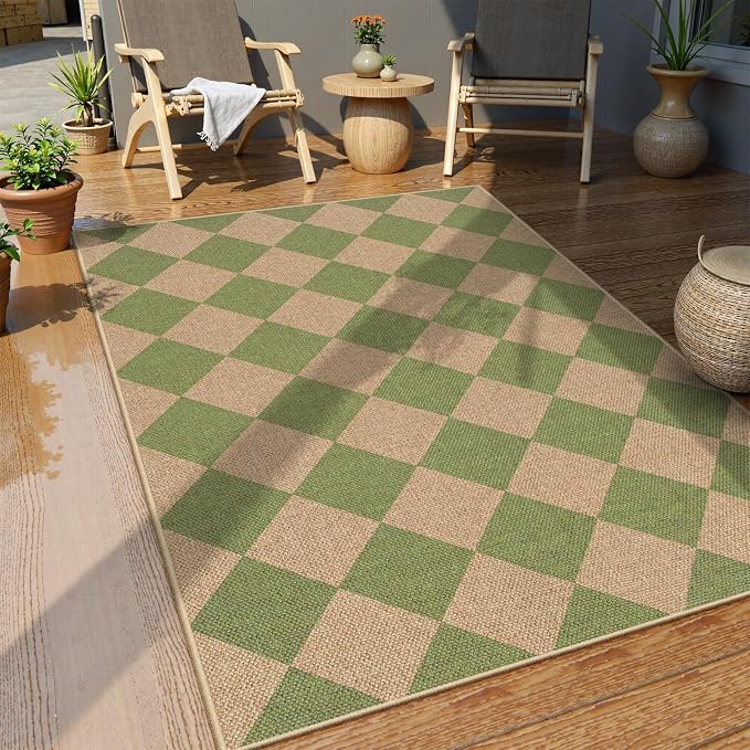 Lahome Checkered Easy Jute 3x5 Outdoor Rug, Washable Rugs - Image 2