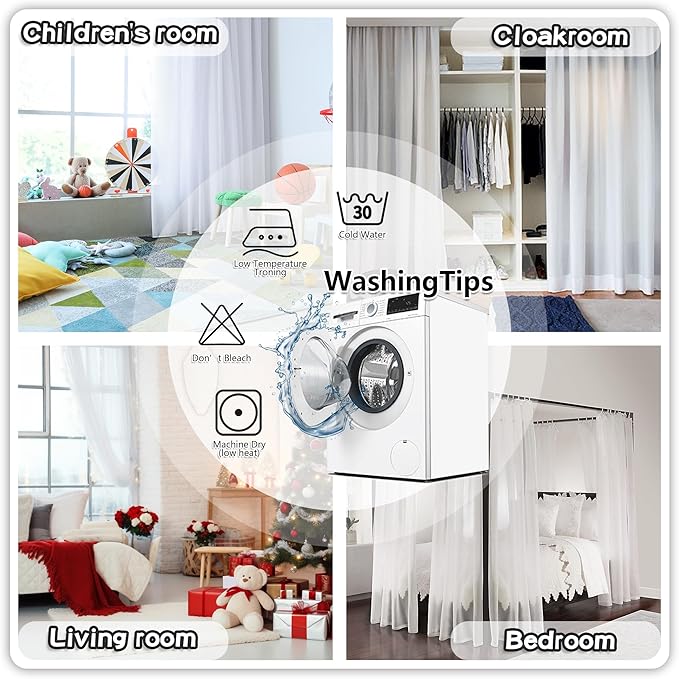 MYSKY HOME Short Pom Pom Sheer Curtains for Bedroom, Kitchen, Bathroom, Nursery, Boys Kids Room - Black, 52" x 54", Rod Pocket, 2 Panels, Halloween Small Window Curtains