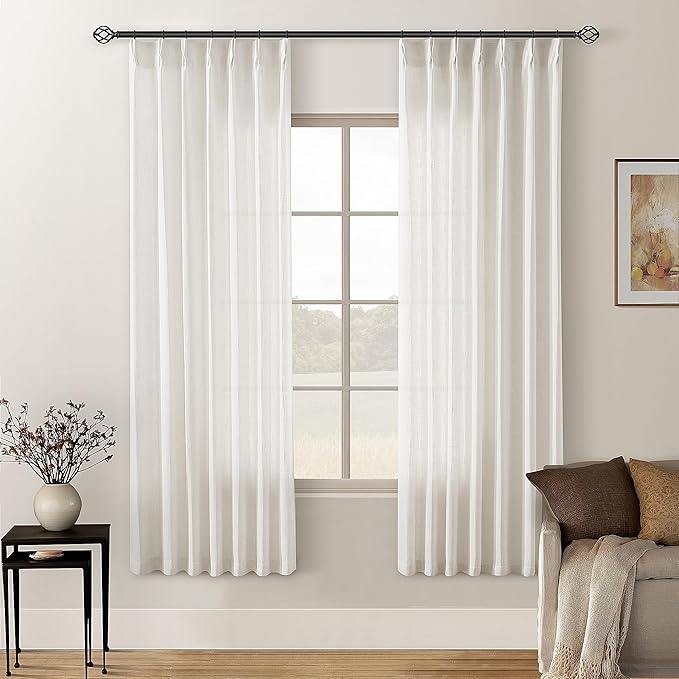Natural 72 Inch Pinch Pleated Linen Semi Sheer Curtains 2 Panels W40xL72 | by Twodrapes