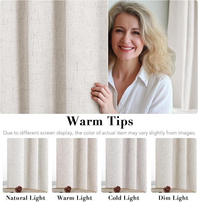 H.VERSAILTEX Primitive Linen Curtains 100% Blackout Curtain Drapes Burlap - Image 5