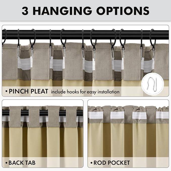 MIULEE 100% Blackout Linen Curtains 42 x 72 Inch Faux Linen 2 Panels | Thermal - Image 5