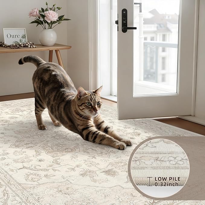 2'6''x8' Hallway Washable Runner Rug: Kitchen Carpet Beige White | Vintage Boho - Image 5