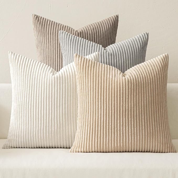 MIULEE Soft Corduroy Decorative Throw Pillow Covers Neutral Tan 18x18 | Set of 4 by MIULEE