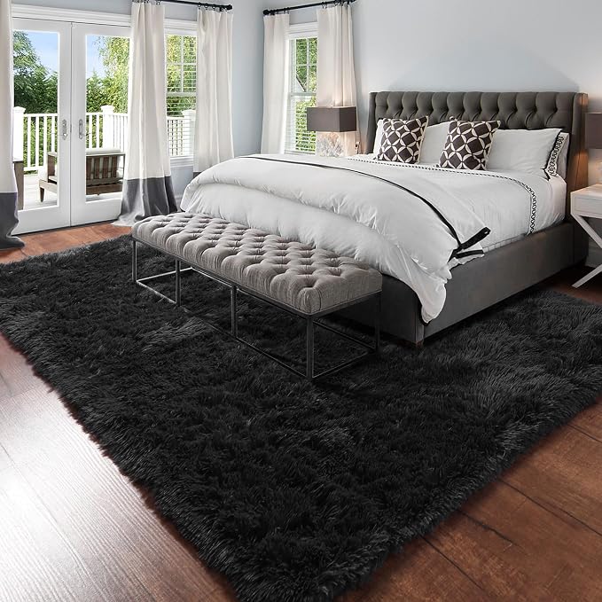 Amdrebio Black Big Shag Kids Area Rug 6x9 - Image 3