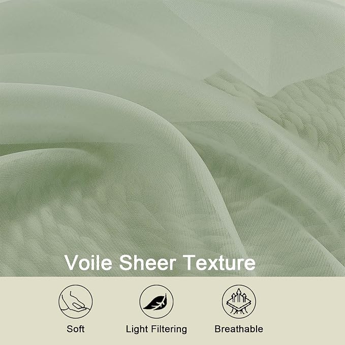 Sheer Green Curtains for Bedroom Living Room 90 Inches Long 2 Panels Set - Image 4