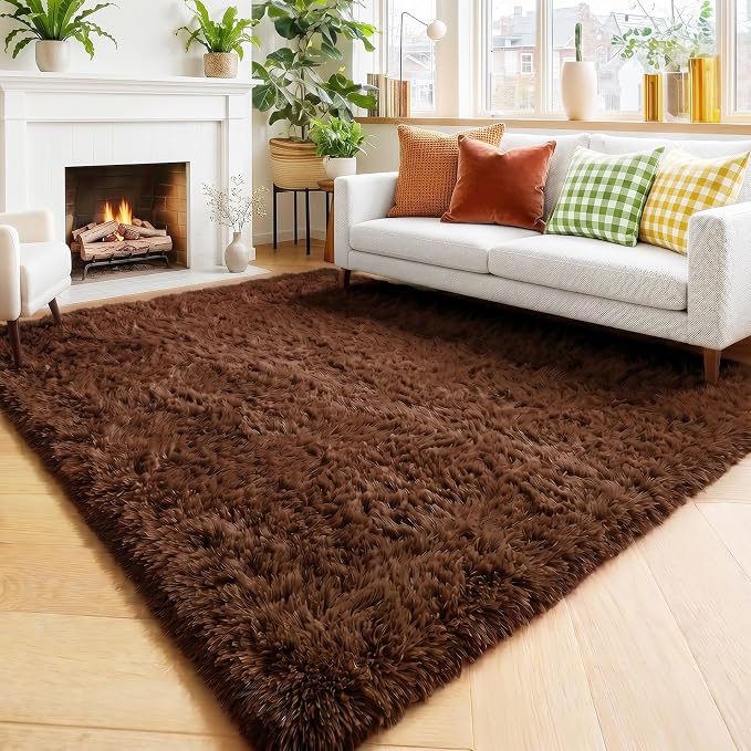 Amdrebio Chocolate Brown Fluffy Area Rug 4x6 - Image 5