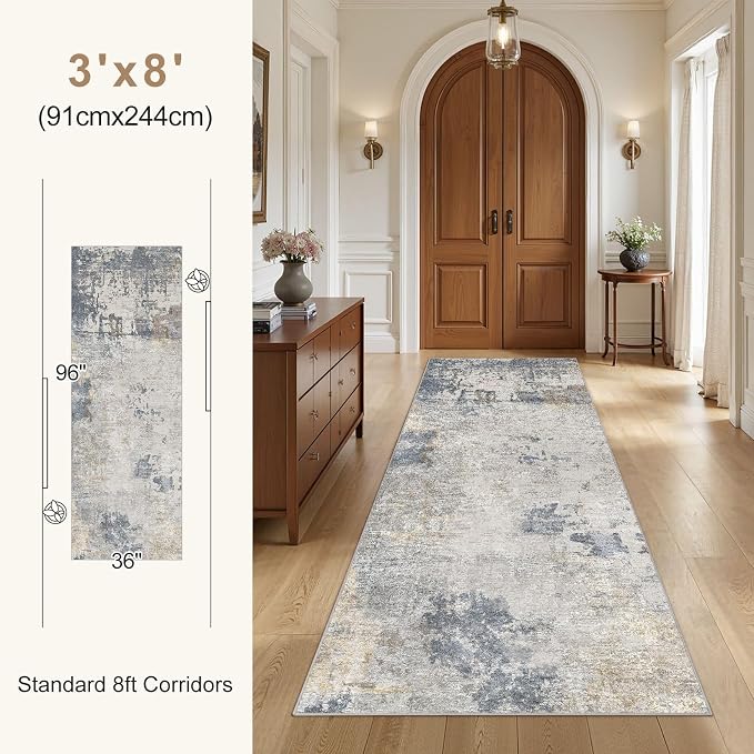 UERMEI 3x8 Washable Runner Rug for Hallway, Non Slip Low Pile Kitchen Carpet - Image 5