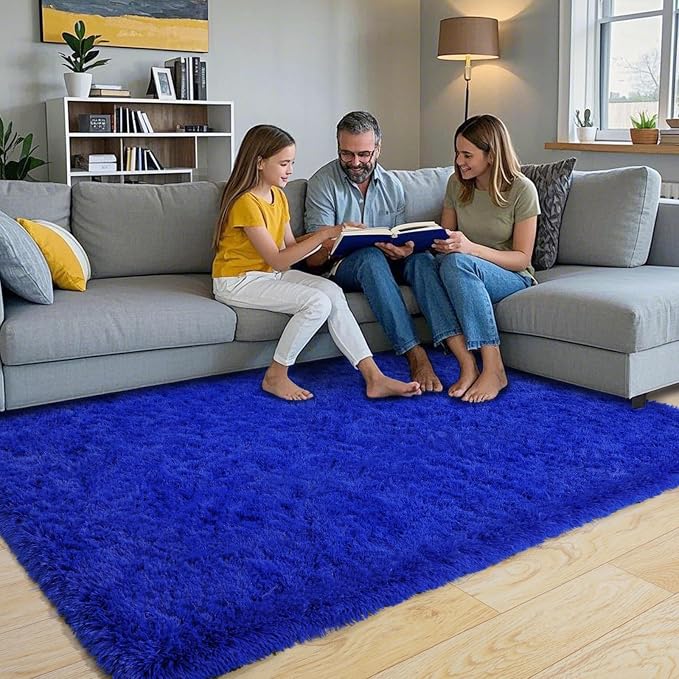 Pionblank Fluffy Area Rug for Bedroom 4x6, Indoor Plush Carpet, Royal Blue | - Image 2