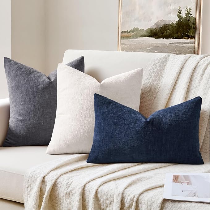 MIULEE Navy Chenille Couch Throw Pillow Covers, 20x20 | Set of 2, Soft Coastal - Image 2