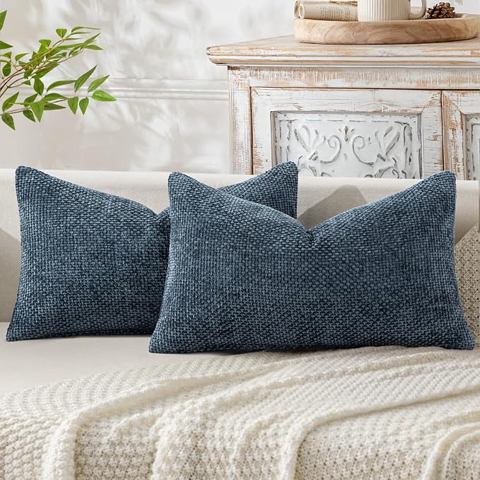 MIULEE Decorative Lumbar Throw Pillow Covers 12x20 Coastal Navy Blue 2 Pack | by MIULEE