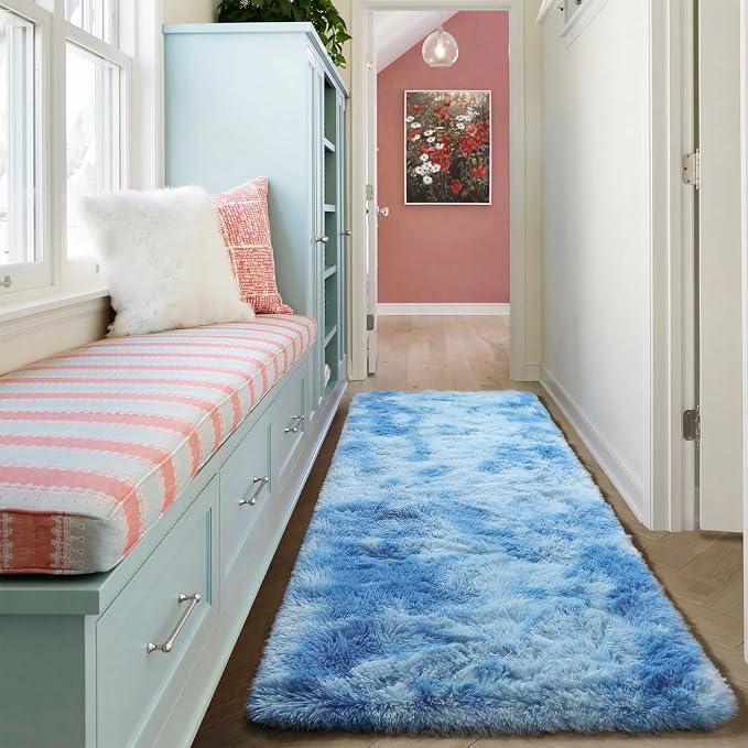 Runner Rugs for Boys Bedroom Living Room, Fluffy Tie-Dyed Blue 2x6 Area Rug | - Image 6
