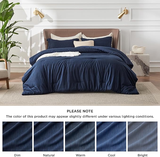 Bedsure Oversized Queen Comforter Set - Navy Soft Bedding for All Seasons, Cationic Dyed Bed Set, 3 Pieces, 1 Oversized Queen Size Comforter (98"x98") and 2 Pillow Shams (20"x26"+2")