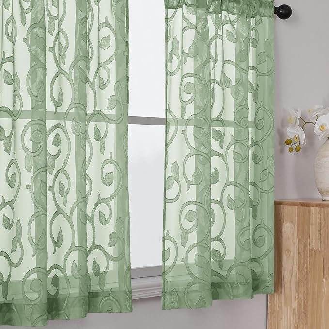 Furman Cafe Curtains 36 Inch Length 2 Panels Set, Elegant Geometric Jacquard by OWENIE