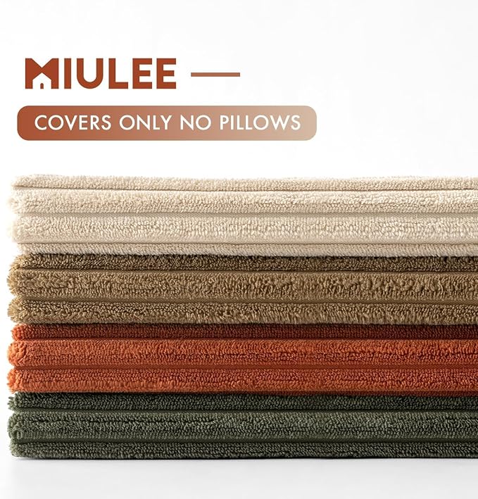 MIULEE Fall Corduroy Decorative Throw Pillow Covers Rust-Olive Green 24x24 | - Image 6