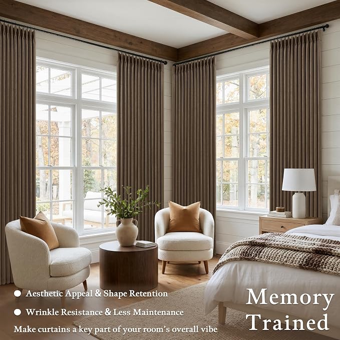Dutch Cocoa 108 Inch Pinch Pleated Blackout Linen Curtains - Image 6