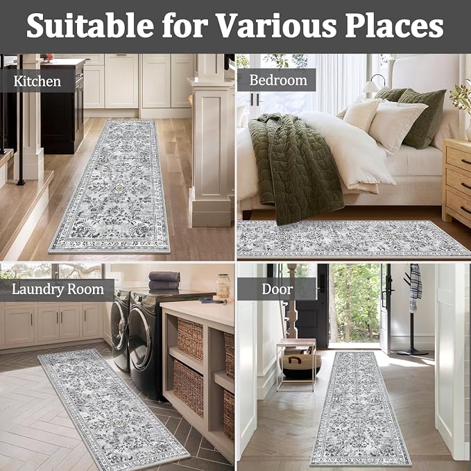 Yamaziot 2x8 Washable Hallway Runner Rug Non Slip Floral Carpet, Stain Resistant - Image 6