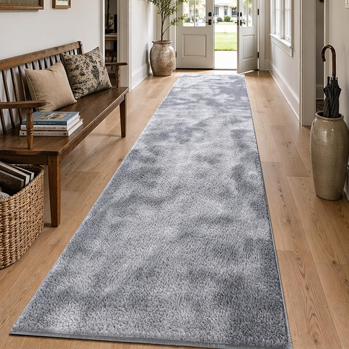 2x10 Tie-dye Light Grey Runner Rug Washable Non-Slip by Unknown