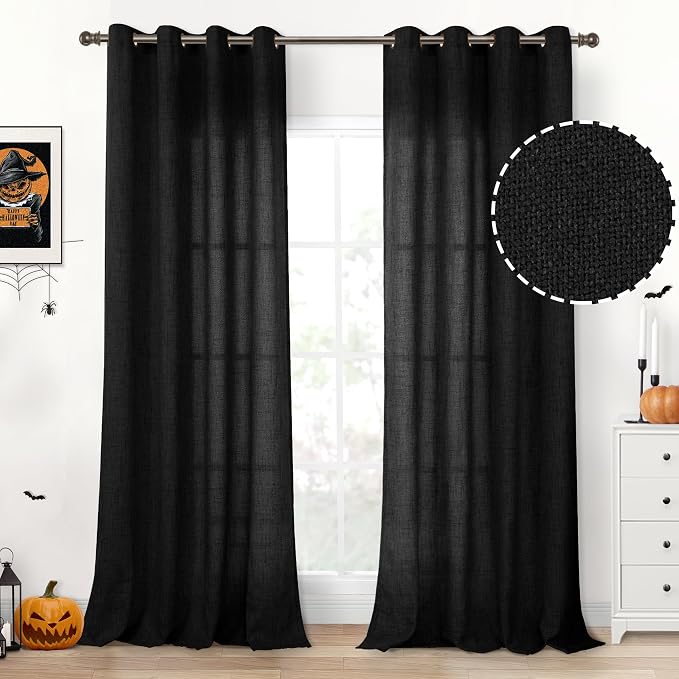 Extra Long Black Linen Curtains Linen 95 Inch Length by YoungsTex