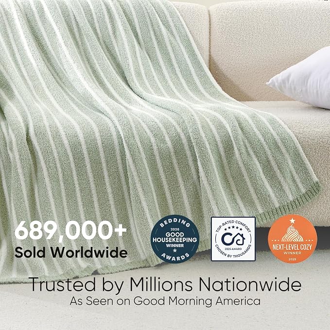 Snuggle Sac Ultra Soft Throw Blanket, Sage Green, Cozy Knitted Ribbed, Fuzzy - Image 3
