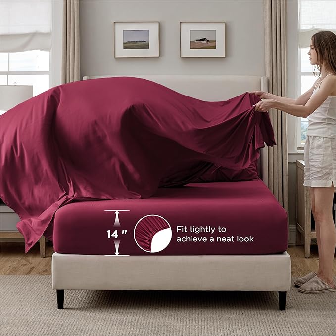 Bedsure King Size Comforter Set Dark Red - Bed in a Bag Bedding Set 7 Pieces, GentleSoft™ Pintuck Bed Set Gift for Family, Pinch Pleat Dark Red Comforter with Sheets, Pillowcases & Shams