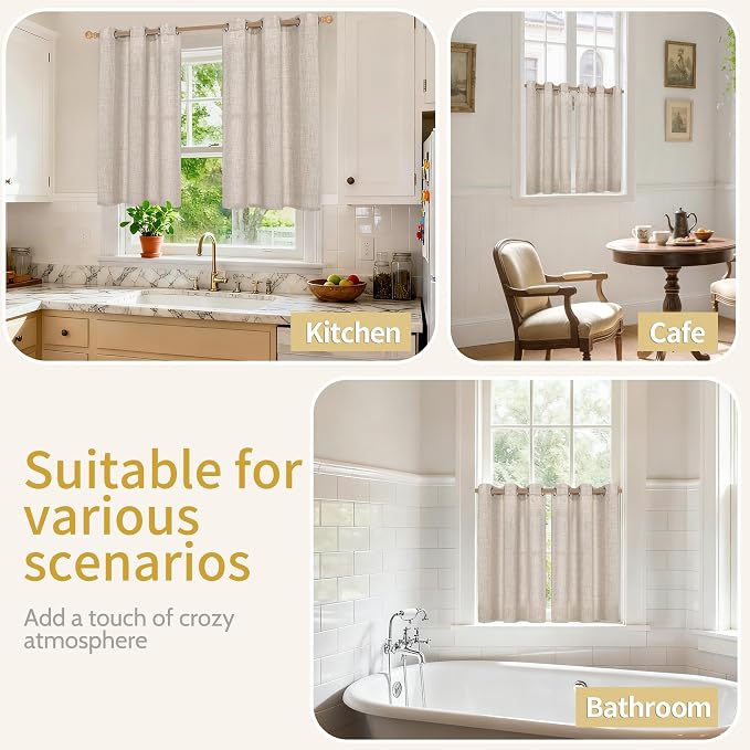 YoungsTex Short Linen Curtains for Kitchen Window - Image 2
