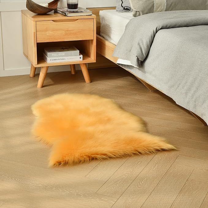 duduta Yellow Faux Sheepskin Rug 2x3 ft, Small Faux Fur Chair Covers | Shag - Image 5