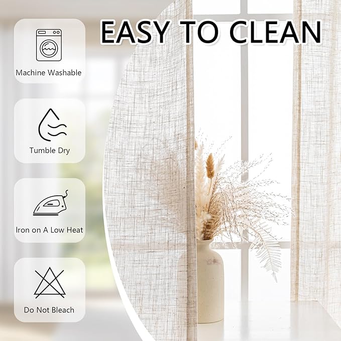 MYSKY HOME Kitchen Semi Sheer Linen Curtains 24 Inch Long, Light Filtering - Image 8