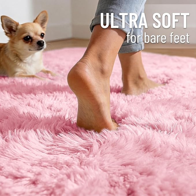OLANLY Pink Round Rugs for Bedroom - Image 4