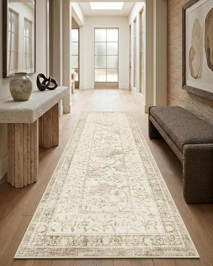 GarveeHome Vintage Beige Washable Kitchen Runner Rug: 2'6" x 8' Hallway Rug Non - Image 2