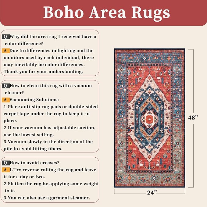 SERISSA 2x4 Washable Non Slip Boho Runner Rug - Image 2