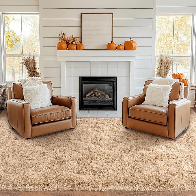 Pionblank 8x10 Rug for Living Room, Fluffy Plush Large Area Rug, Camel | Modern - Image 3