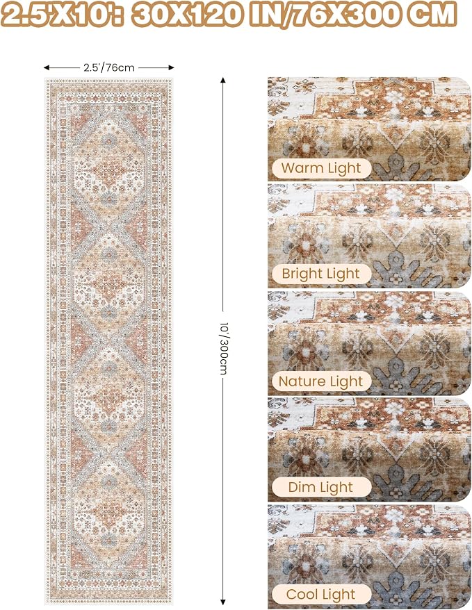 2.5x10 Kitchen Runner Rug Non Slip Vintage Washable Rugs, Carpet Runner - Image 2