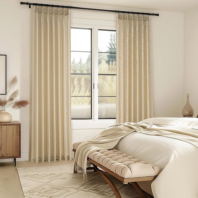 Topfinel 84 Inches Long Pinch Pleated Semi Sheer Curtains, Natural Linen - Image 4