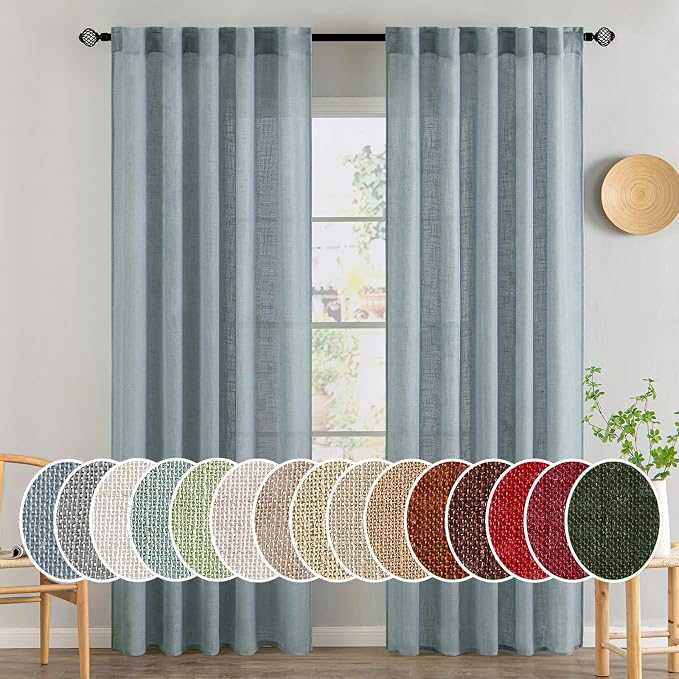 MIULEE Dusty Blue Linen Curtains 37x84 Inch Length Soft Thick by MIULEE
