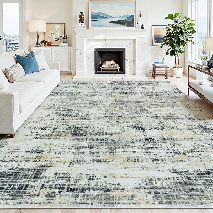 6x9 Washable Area Rug for Living Room Bedroom: Non-Slip Modern Black Gray | by Oriannal