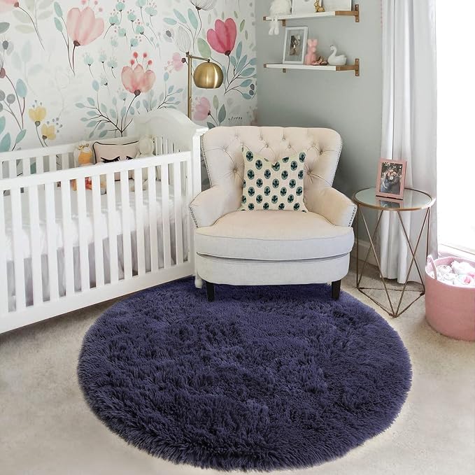 Amdrebio Purple Grey Round Circle Area Rug 5Ft - Image 5