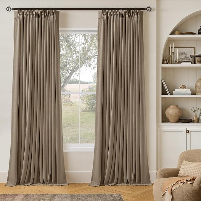 Latte 105 Inch Linen 100% Light Blocking Curtains Drapes 2 Panels Set | Pinch by Twodrapes