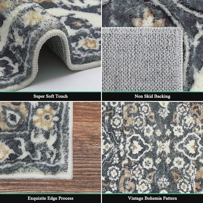 HEBE Hallway Runner Rug 2'x6', Washable Non Slip Kitchen Rug Runner | Soft Boho - Image 4