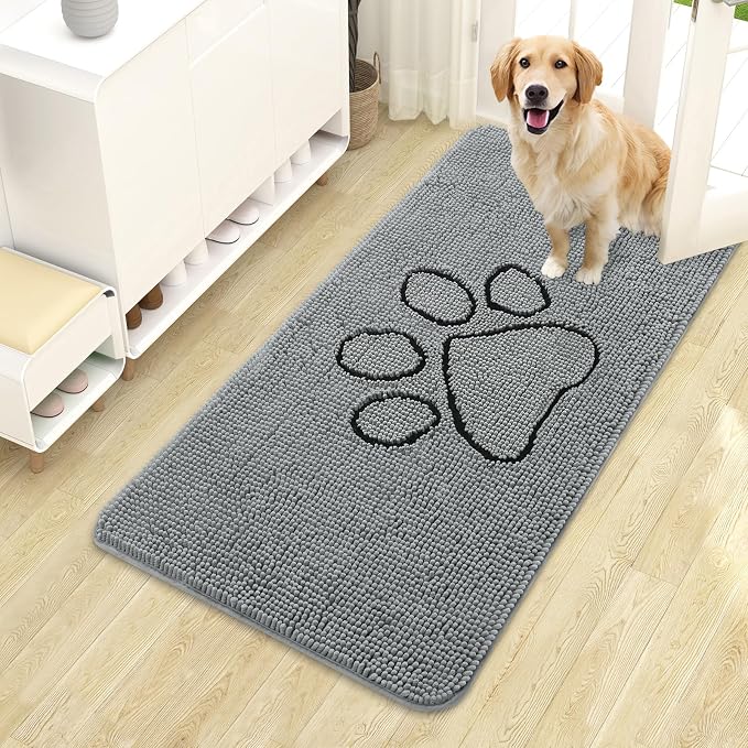 OLANLY Dog Door Mat for Muddy Paws 44x24, Paw Print Design Chenille Mud Mat | by OLANLY