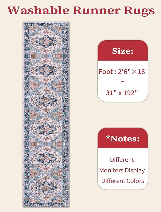SERISSA 2'6"x16' Washable Non Slip Boho Runner Rug - Image 6
