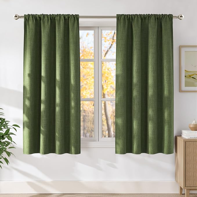 NICETOWN Froest Green Faux Linen Room Darkening Rod Pocket Curtains 63 inch by NICETOWN