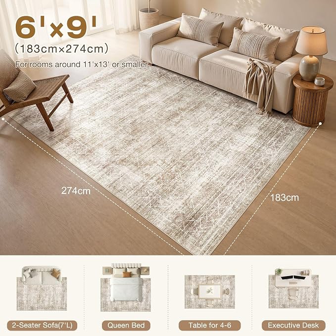 cotiled 6x9 Area Rugs for Living Room: Boho Washable Rug for Dining Room | - Image 2