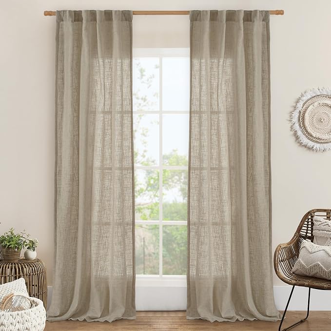 Taupe Linen Curtains for Living Room Bedroom 84 inch Length 2 Panels | Light by LAMIT