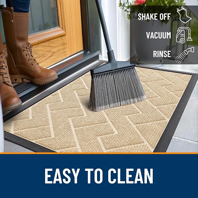 OLANLY Front Door Mat Outside 71x47, All-Season Absorbent Rubber Doormat | Beige - Image 6