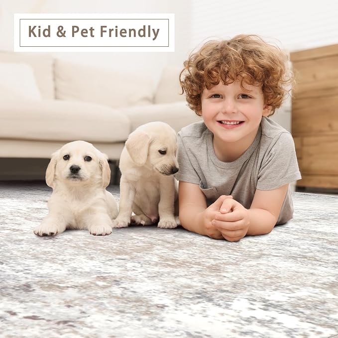Beige Grey Washable Rugs 6x9 Area Rugs - Image 6