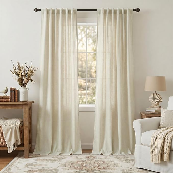 Pitalk 102 Inch Long Linen Curtains 2 Panels by Pitalk