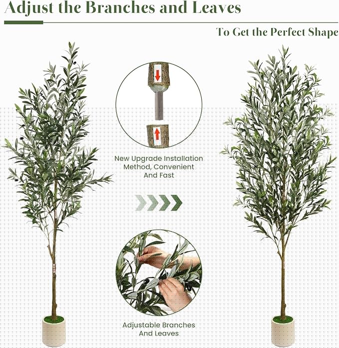 Alupssuc 7FT Artificial Olive Trees, Faux Silk Plant with Lively Artificial Trunk and Lifelike Fruits, Indoor Fake Potted Tree with White Planter for Modern Home Office Living Room Decor