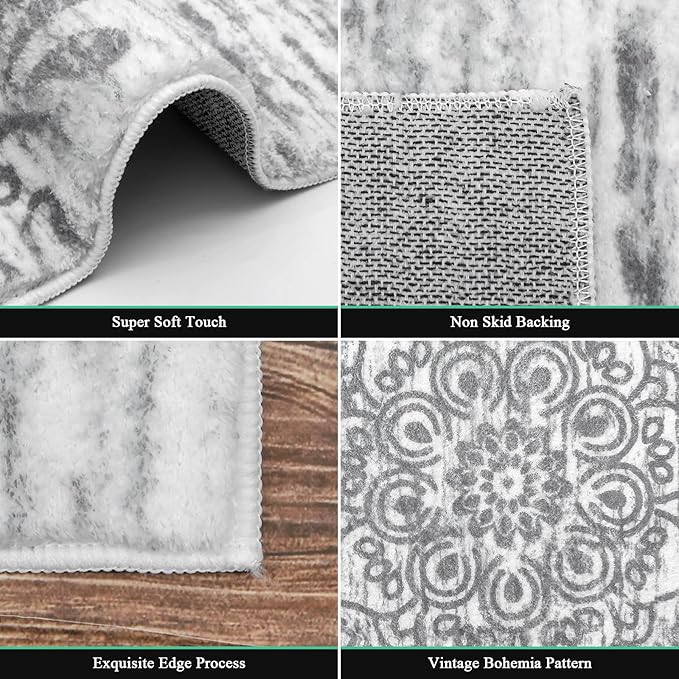 HEBE Area Rug for Living Room 4'x6', Washable Non Slip Boho Bedroom Rug | Large - Image 4