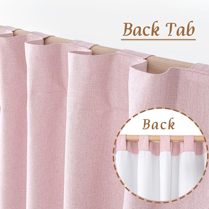 Pink 100% Blackout Linen Living Room Curtains 84 Inch 2 Panels | Privacy - Image 6
