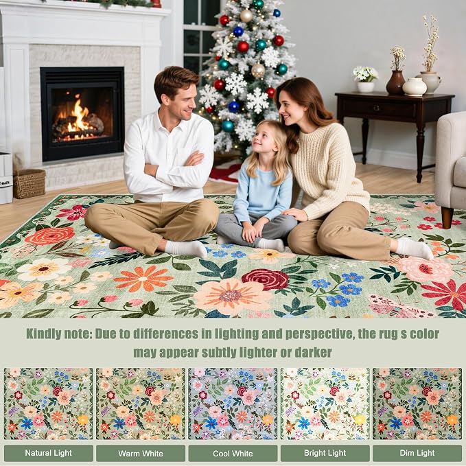 PLHXFR 3x10 Washable Runner Rug：Floral Indoor Kitchen Soft Carpet Green | - Image 9